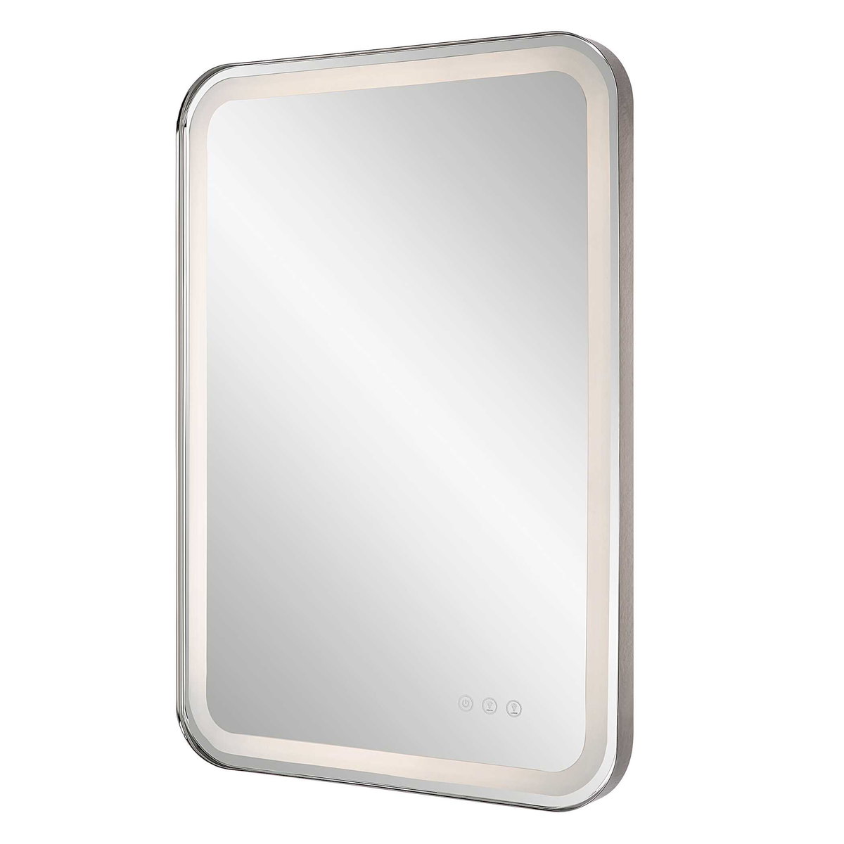 Crofton Lighted Nickel Vanity Mirror, by Uttermost, 1'10.25" width x 2'8.25" height x 2.12" depth View 7