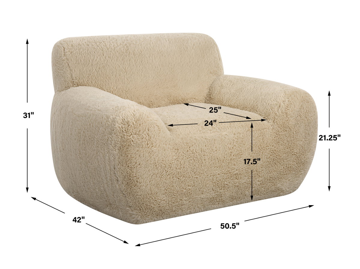 Abide Sheepskin Accent Chair, by Uttermost, 50" width x 31" height x 42" depth View 3
