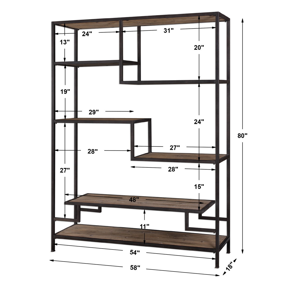 Sherwin Industrial Etagere, Furniture by Uttermost, 58" width x 80" height x 18" depth View 3