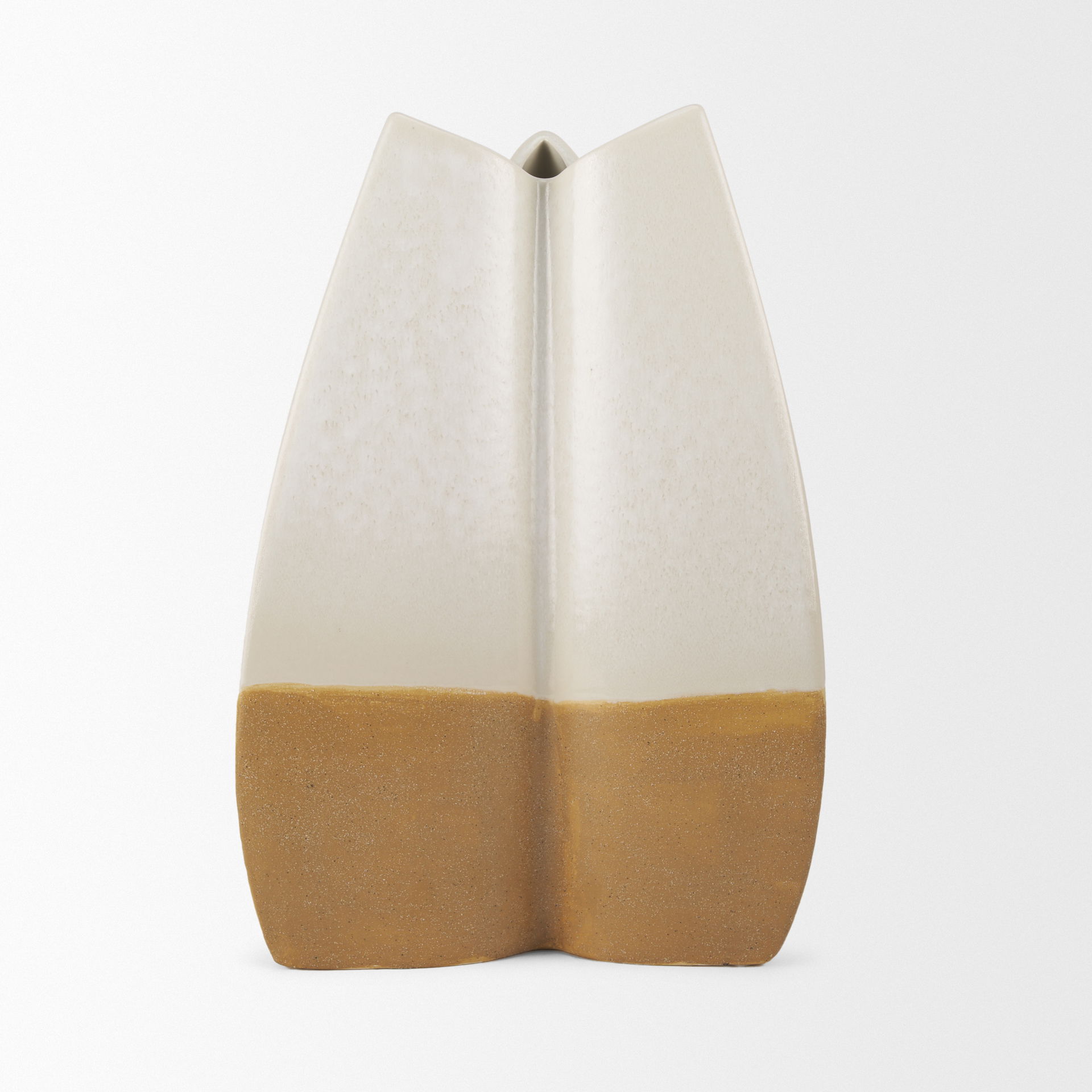 Vania Large Off White with Tan Textured Ceramic Vase, by Mercana, 10.43" length x 8.03" width x 15.5" height View 8