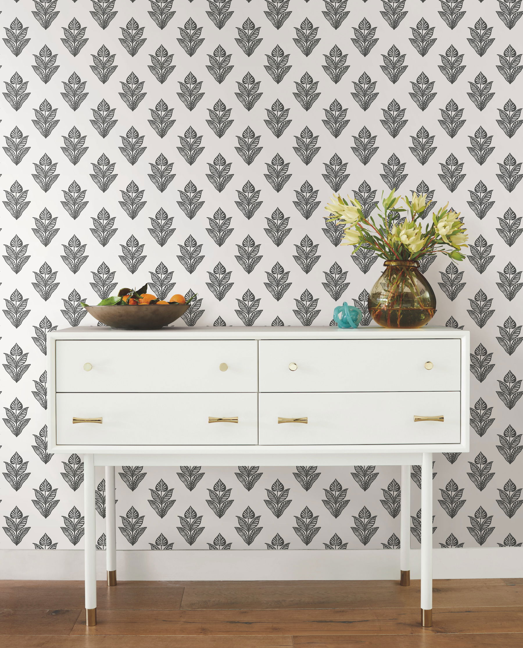 Lotus Motif Black & White Wallpaper large image 