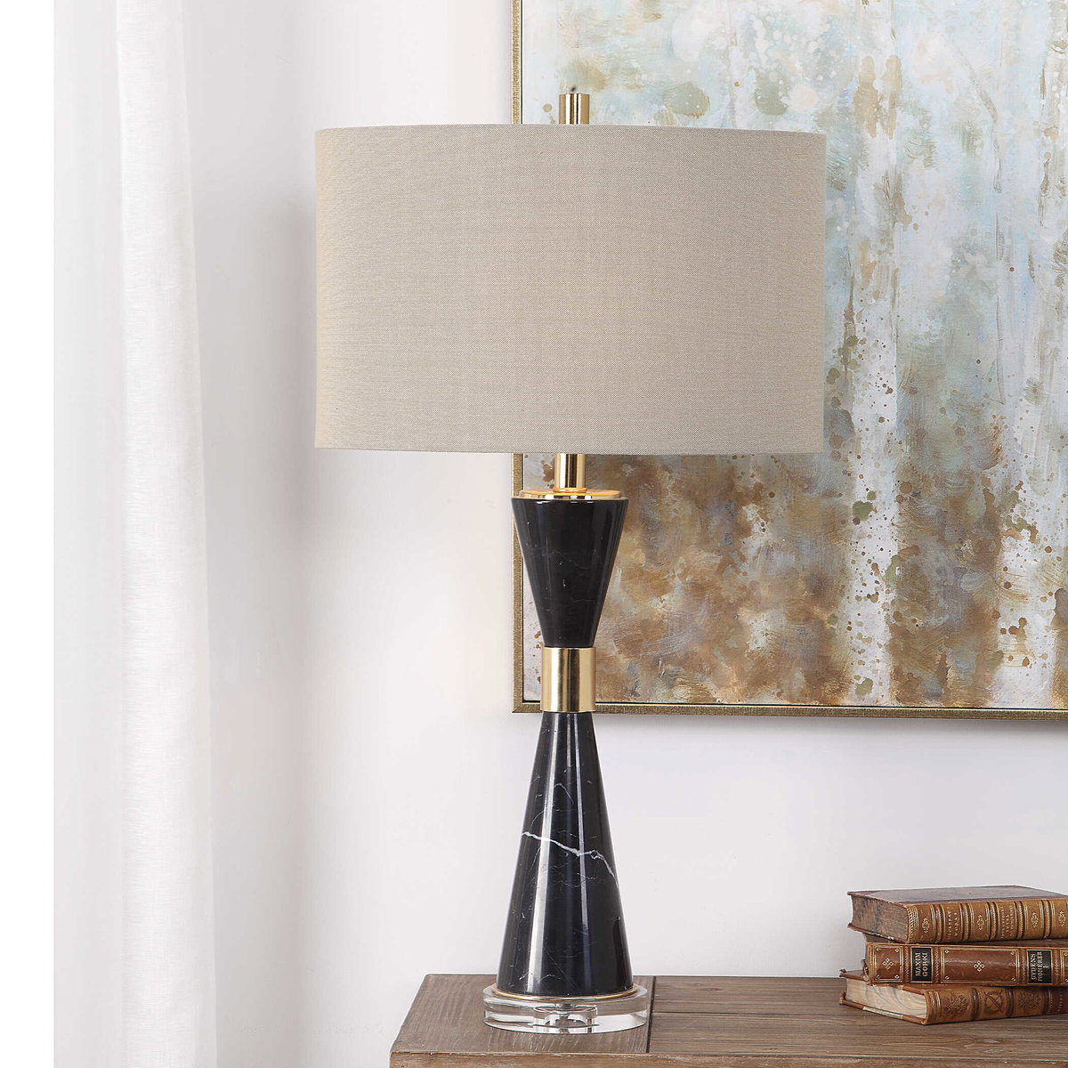 Alastair Black Marble Table Lamp, by Uttermost, 16" width x 29.62" height x 10" depth View 8