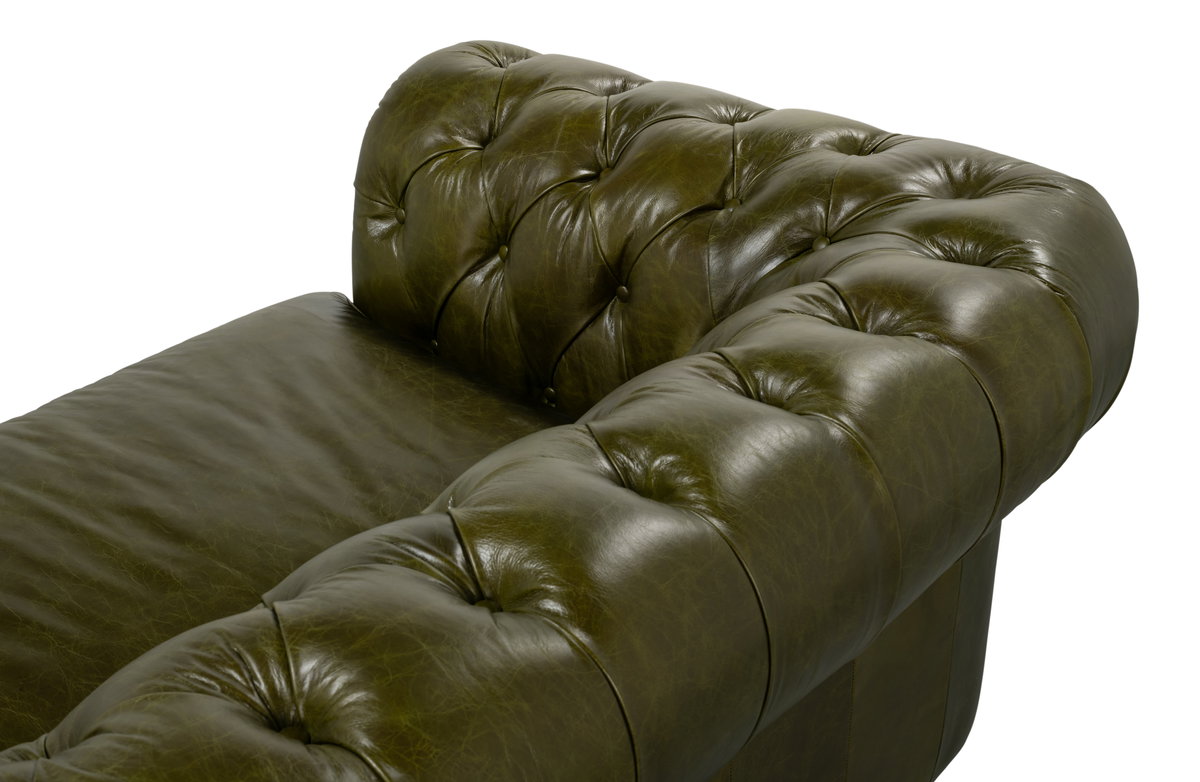 Savile Leather Sofa, Green, Sofas & Sectional by Sarreid, 103" length x 39" width x 29" height View 4