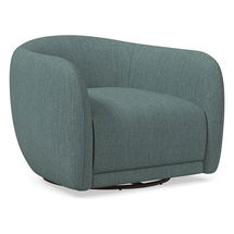 Online Designer Living Room Addie Swivel Arm Chair, Performance Basket Slub, Ocean