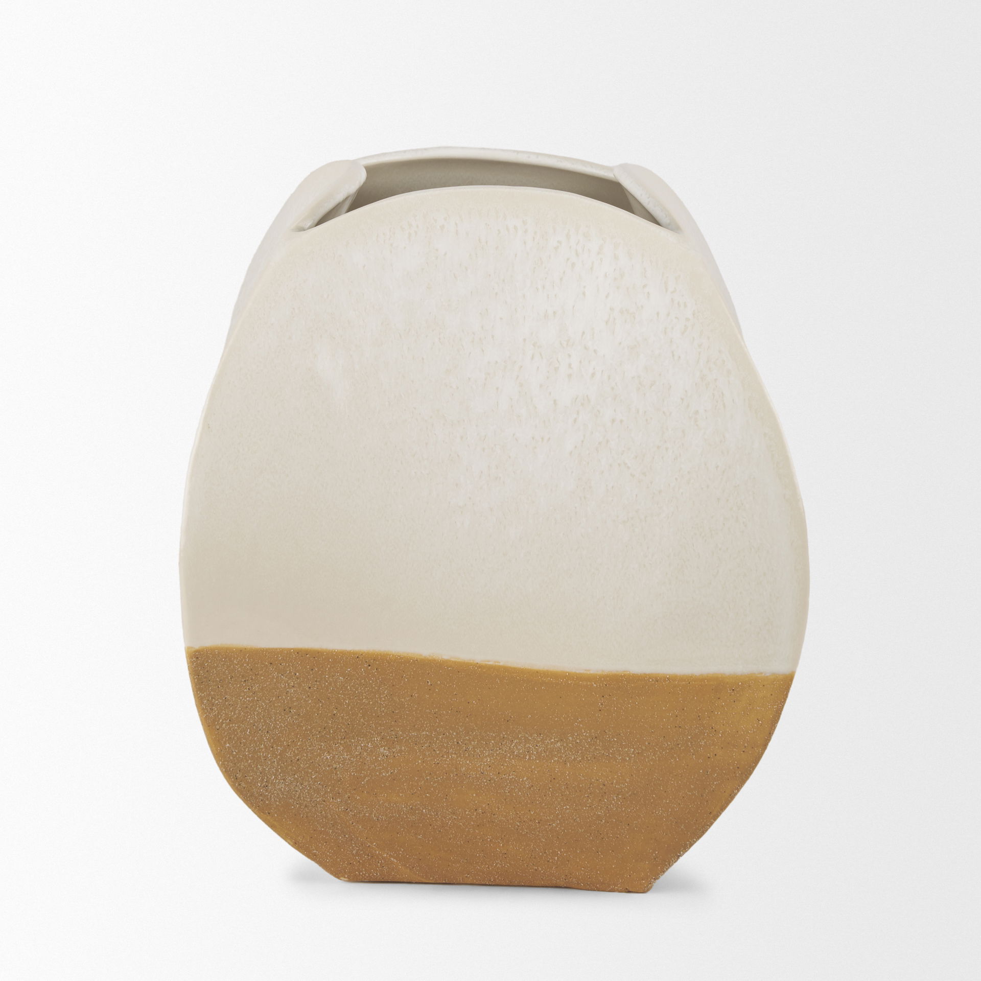 Vania Short Off White with Tan Textured Ceramic Vase, by Mercana, 9.06" length x 8.86" width x 10.43" height View 3
