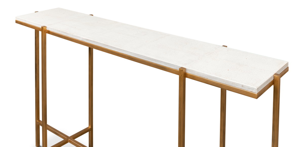 Shagreen Console Table  Osprey White, by Sarreid, 1'2" length x 5' width x 2'10" height View 10