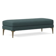 Online Designer Living Room Andes Bench, Poly, Deluxe Velvet, Ocean, Blackened Brass