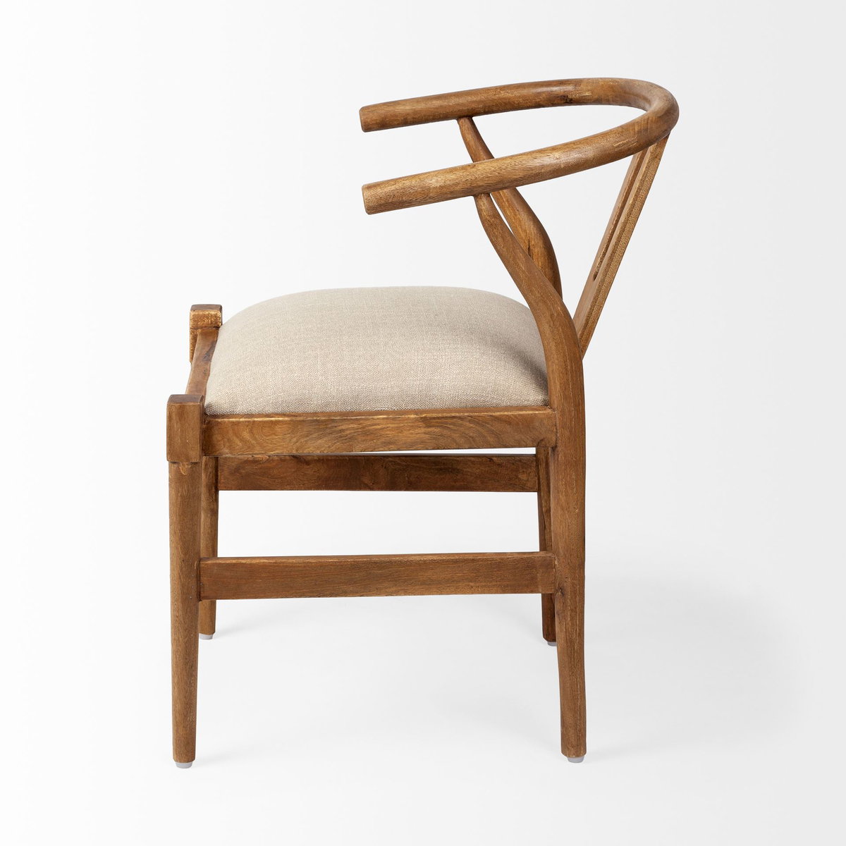 Trixie Curved Back Dining Arm Chair | Cream Fabric with Brown Wood, Dining Chair by Mercana, 20" length x 24" width x 31.25" height View 3