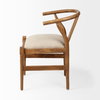 Trixie Curved Back Dining Arm Chair | Cream Fabric with Brown Wood, Dining Chair by Mercana, 20" length x 24" width x 31.25" height thumbnail 3