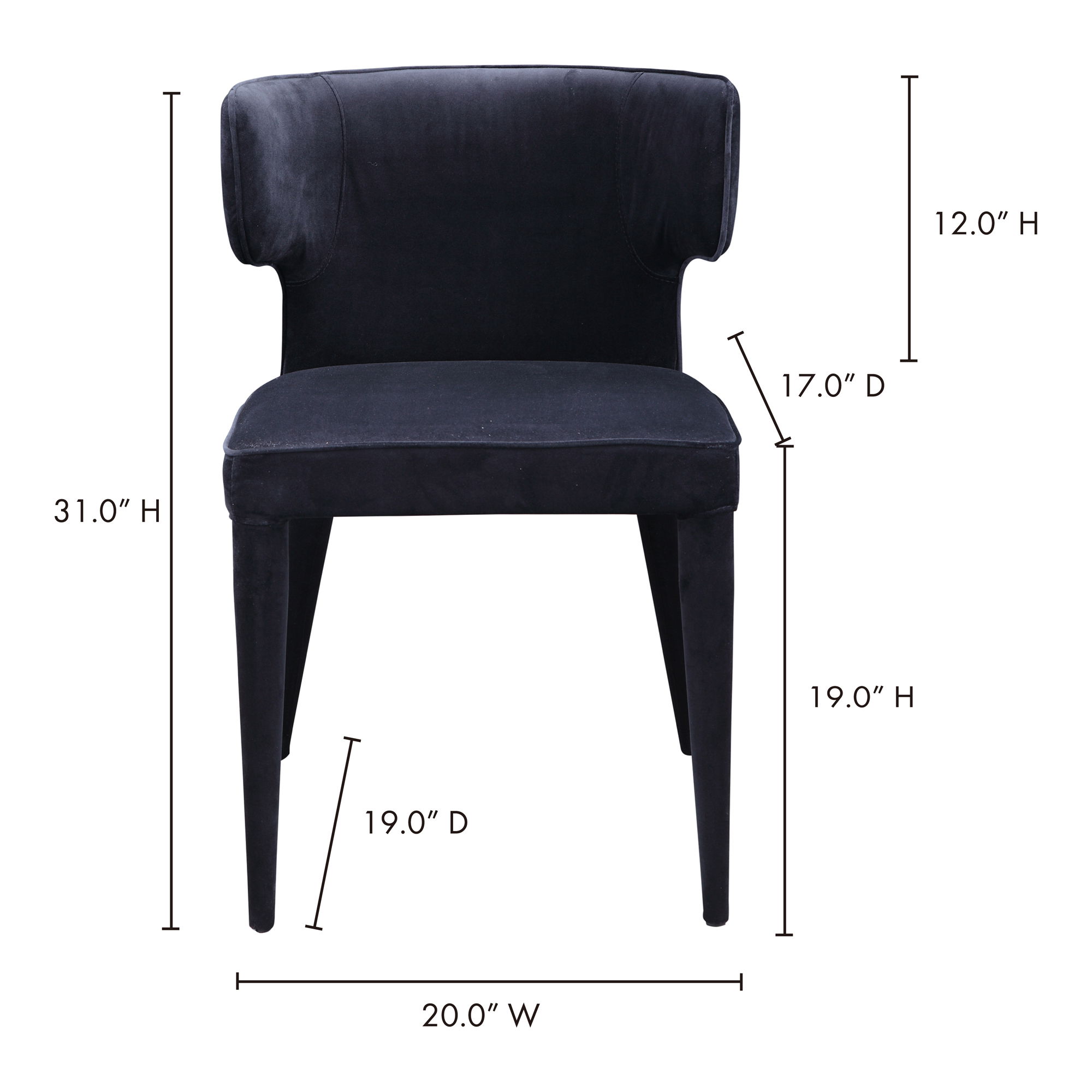 Jennaya Dining Chair Black, by Moe's Home, 20" width x 31" height x 19" depth View 11