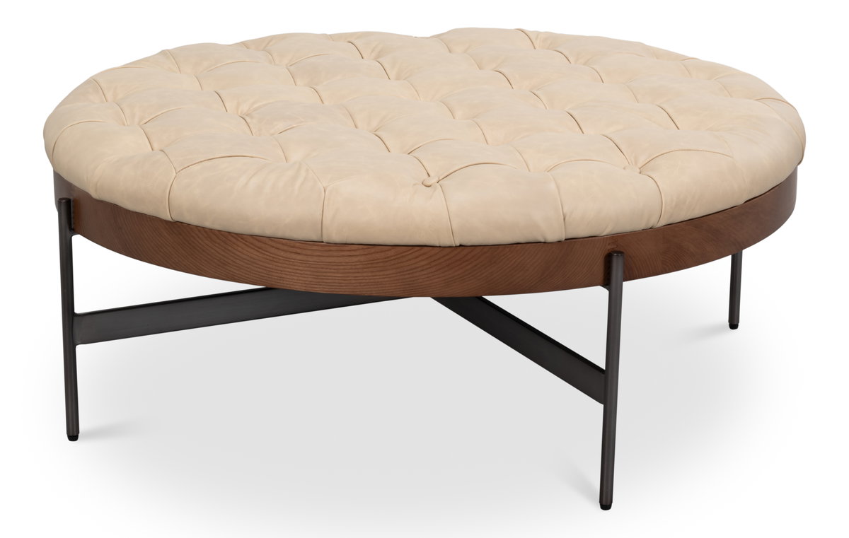 Corbet Cocktail Ottoman  Cappucino White, by Sarreid, 3'3" length x 3'3" width x 1'4" height View 2