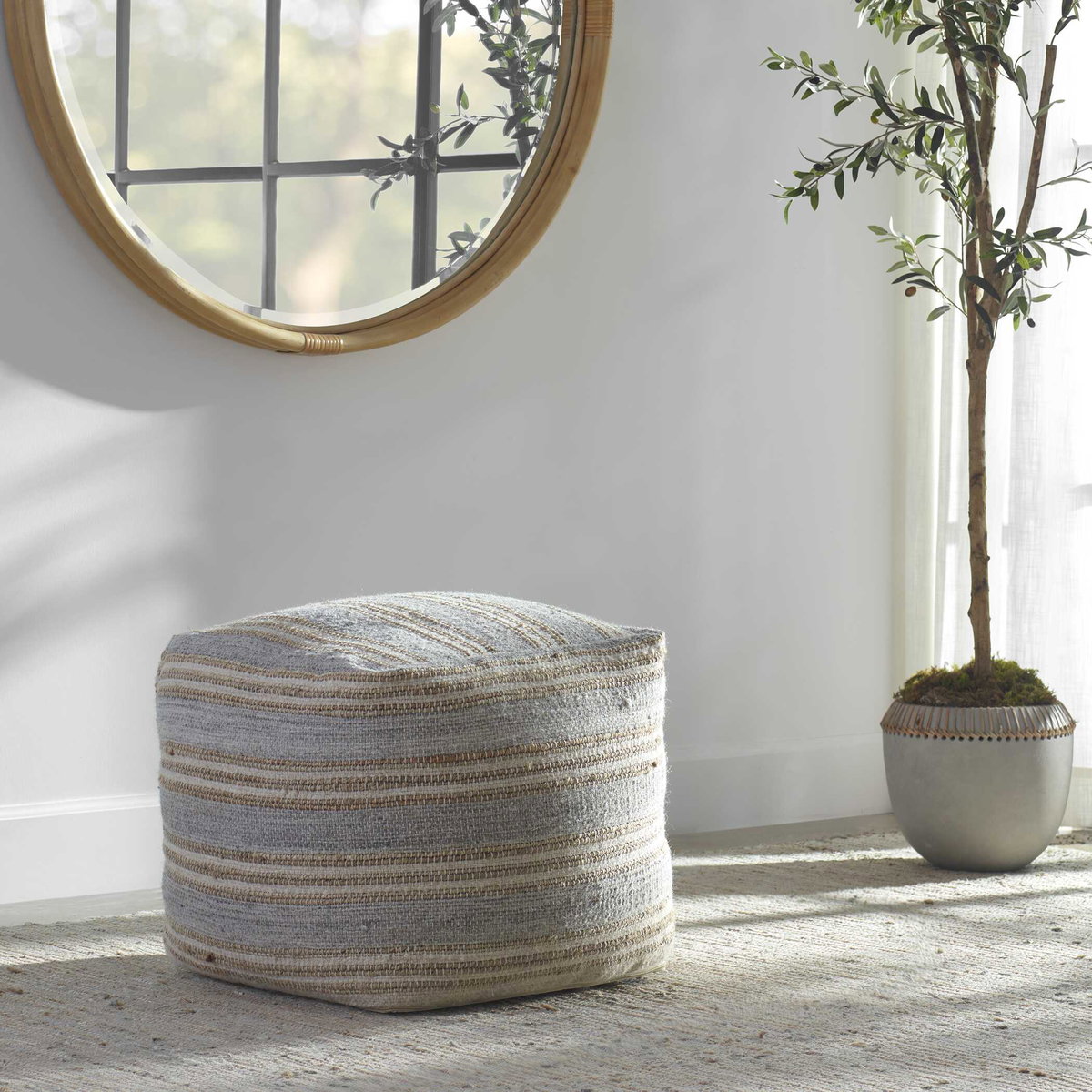 Mesick Handwoven Gray Pouf, Furniture by Uttermost, 18" width x 18" height x 18" depth View 2