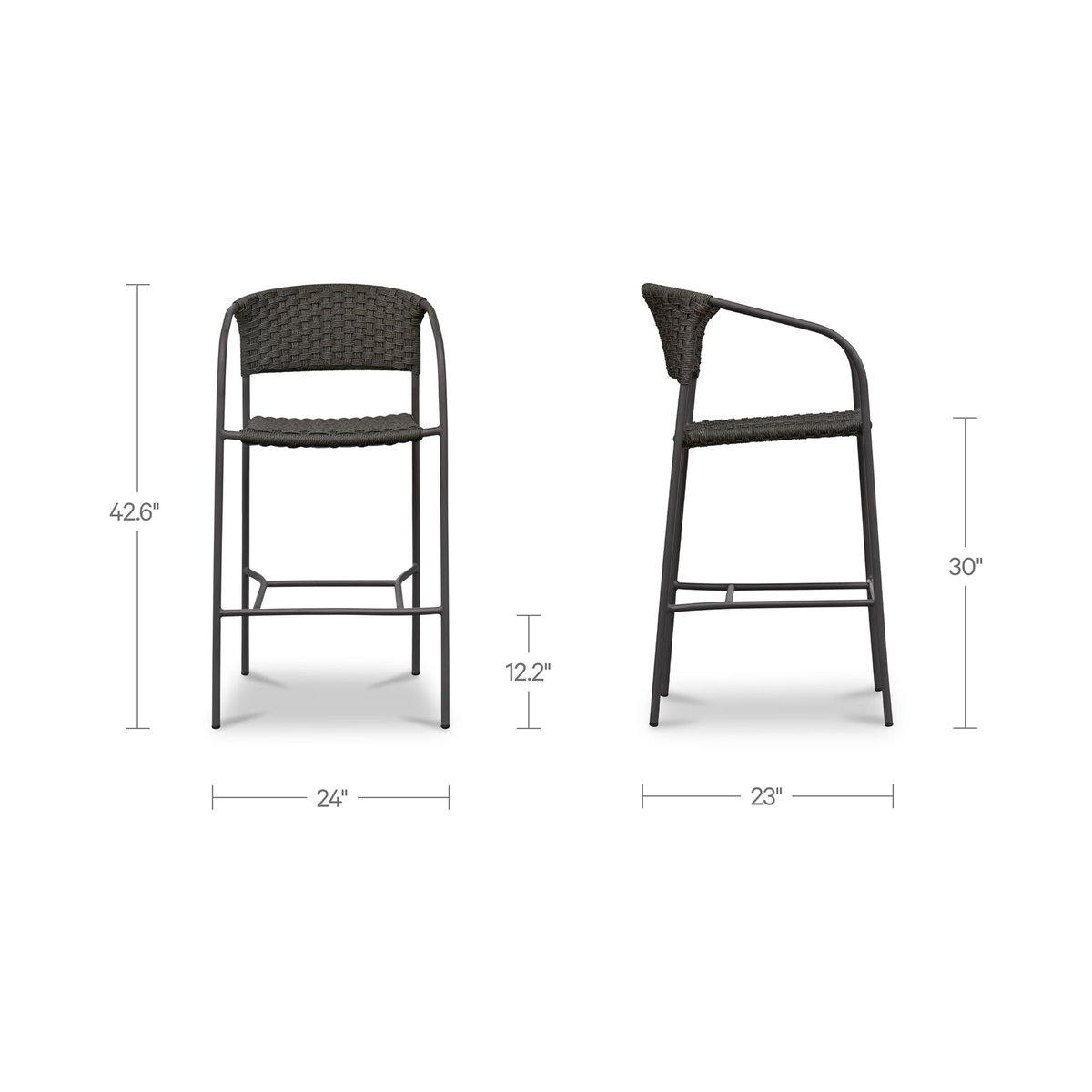 Zola Outdoor Bar Stool Dark Brown, Outdoor Chair by Moe's Home, 2' width x 3'6.6" height x 1'11" depth View 9