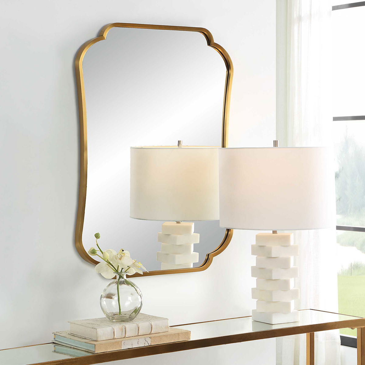 Athena Brushed Brass Mirror, by Uttermost, 24" width x 32" height x 1" depth View 4