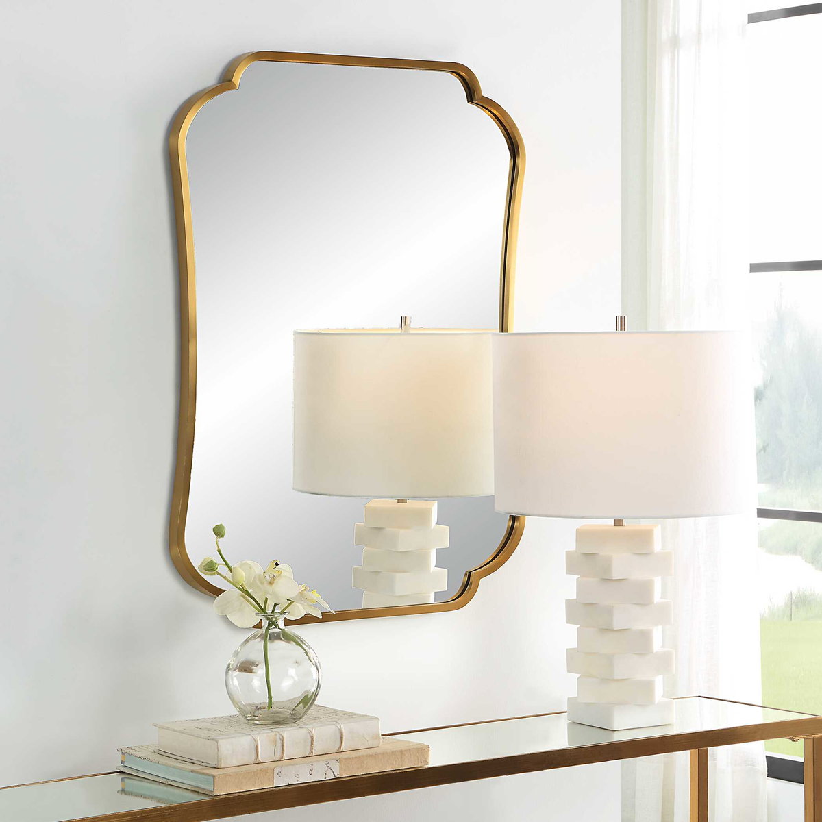Athena Brushed Brass Mirror, by Uttermost, 24" width x 32" height x 1" depth View 4