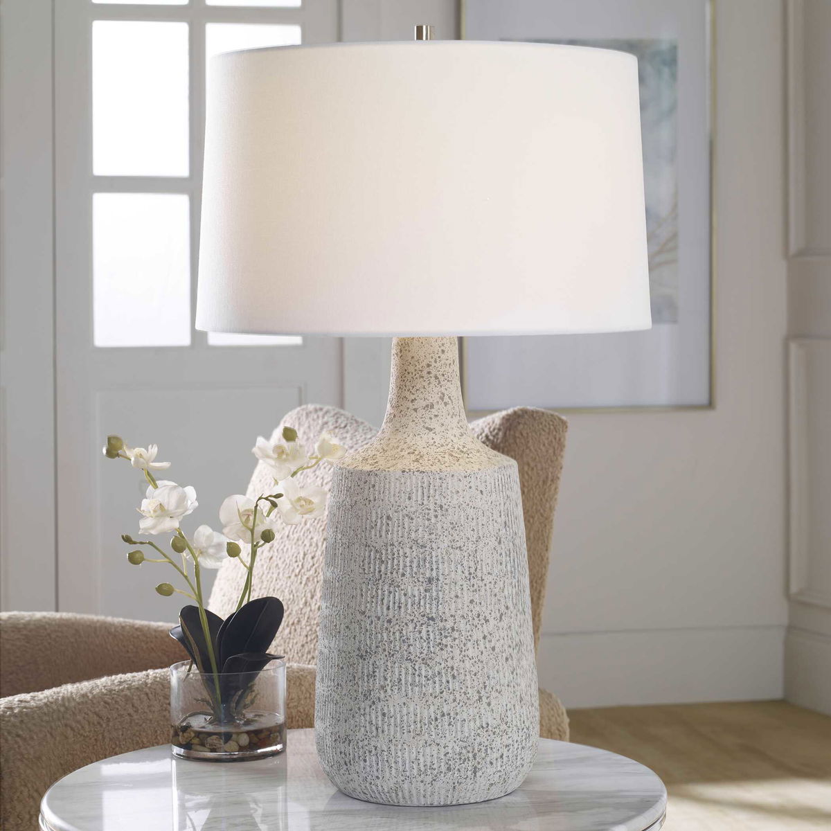Scouts White Table Lamp, by Uttermost, 17" width x 28.5" height x 17" depth View 2