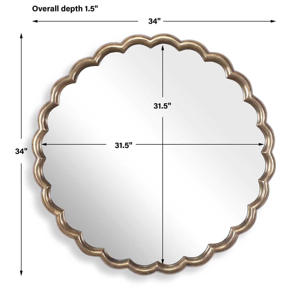 Cerrito Antique Brass Round Mirror, by Uttermost, 2'10" width x 2'10" height x 1.5" depth View 3