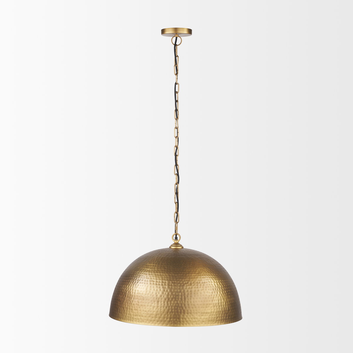 Karina 24' Round Brass-tone Hammered Metal Dome  Pendant Light, by Mercana, 24" length x 24" width x 15" height View 3