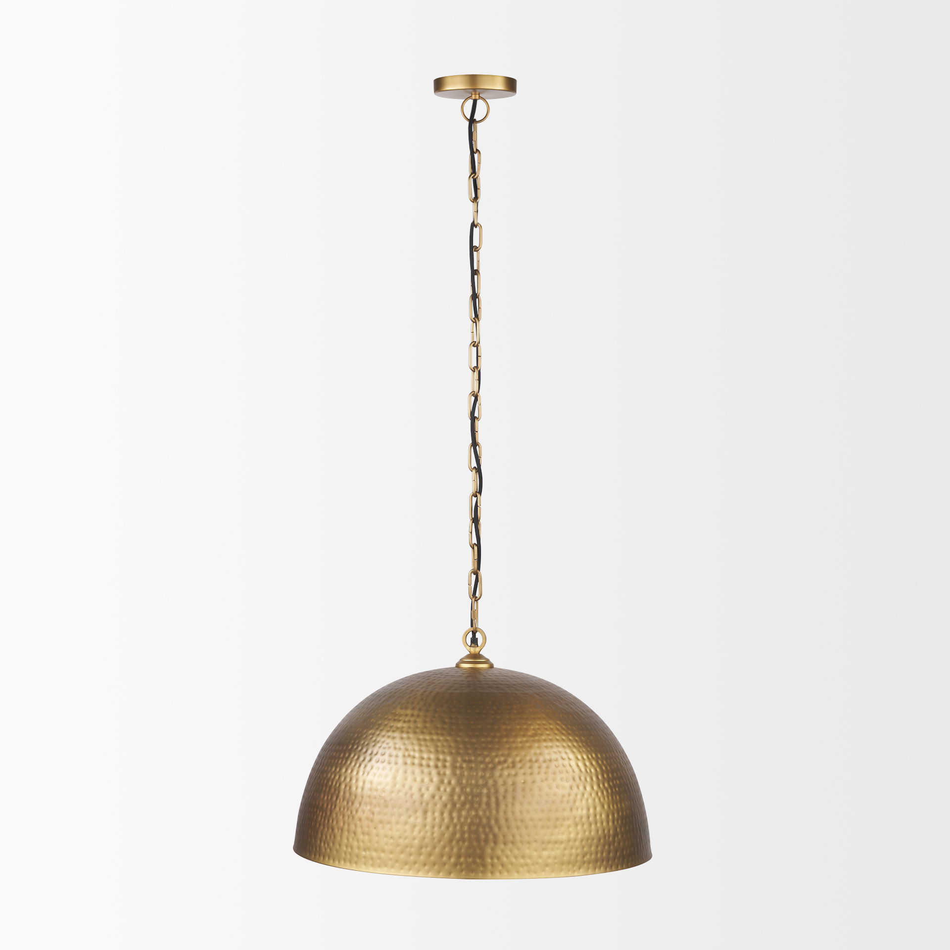 Karina 24' Round Brass-tone Hammered Metal Dome  Pendant Light large image 