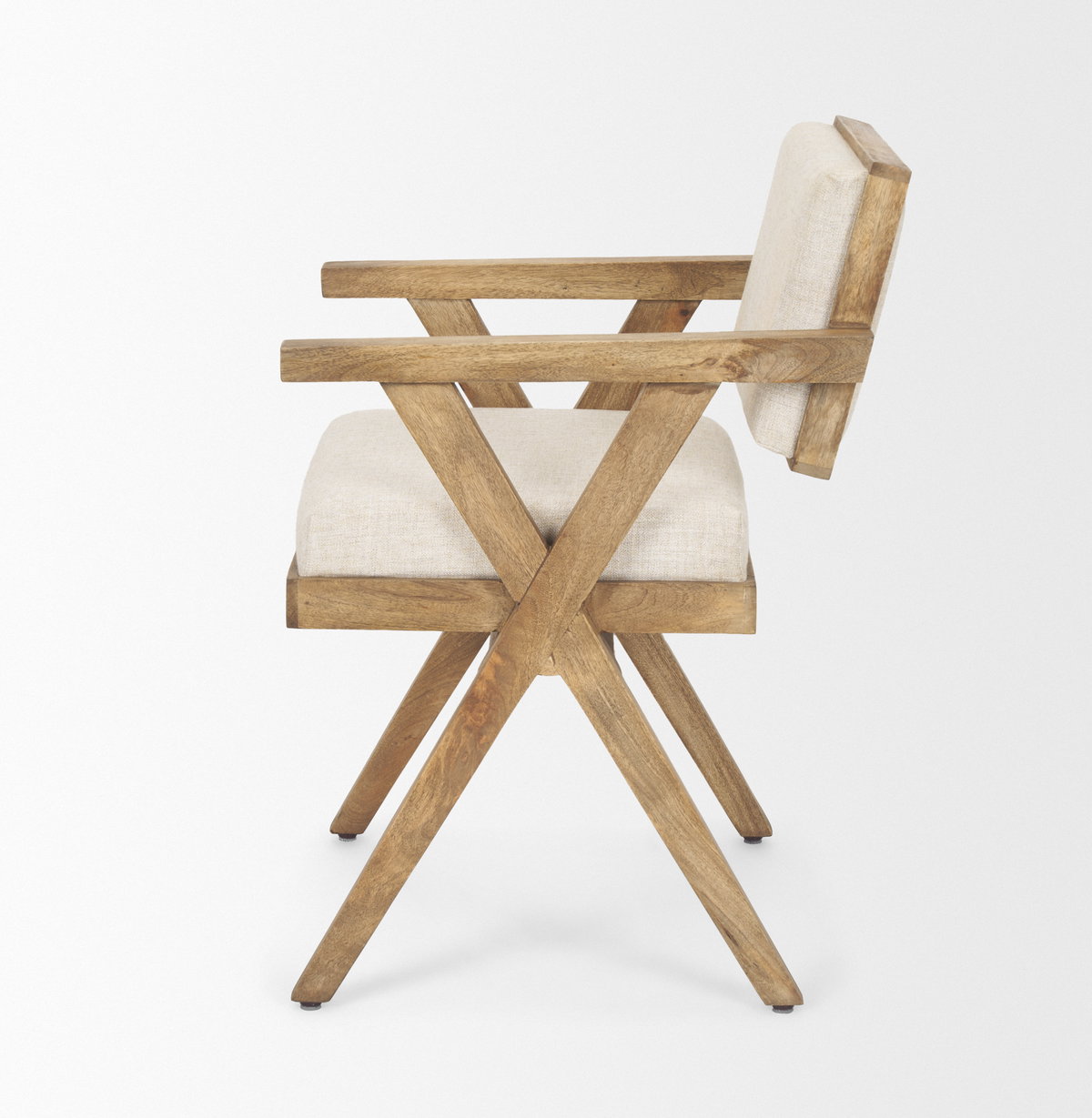 Topanga Open Back Dining Arm Chair | Cream Fabric with Wooden, Dining Chair by Mercana, 23" length x 23.25" width x 31.75" height View 5