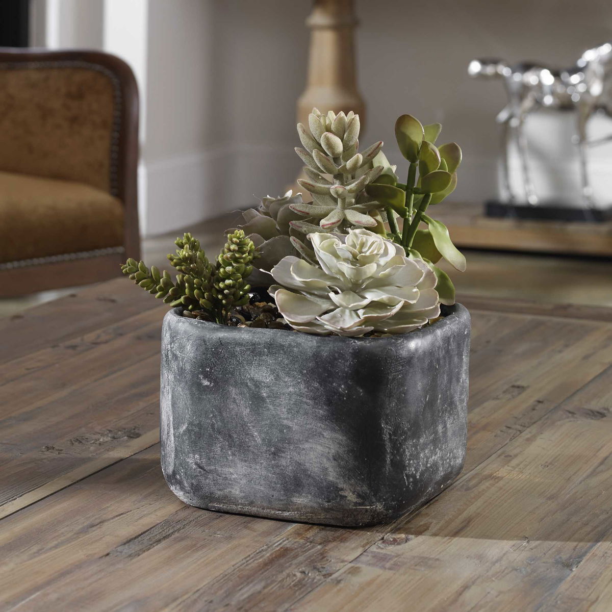 Alverio Desert Garden Succulents, Artificial Plants & Flower by Uttermost, 9.25" width x 9.5" height x 10.75" depth View 3