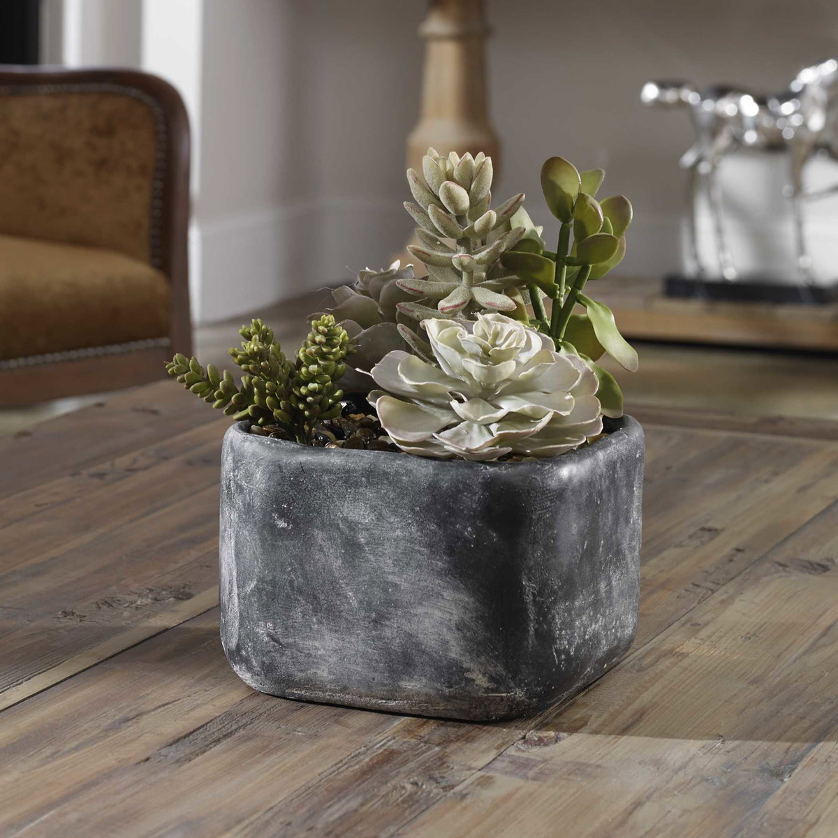Alverio Desert Garden Succulents, Artificial Plants & Flower by Uttermost, 9.25" width x 9.5" height x 10.75" depth View 3