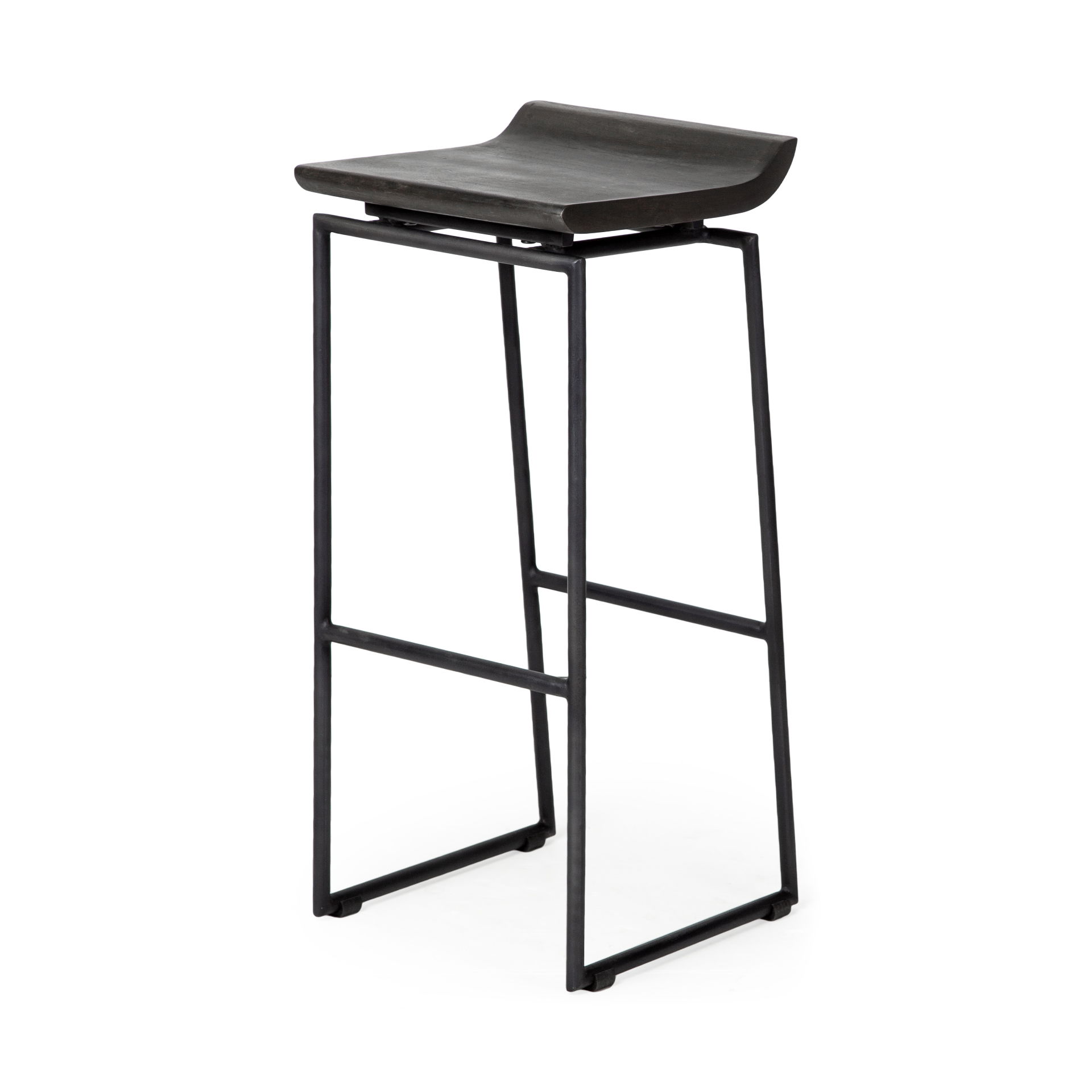 Givens 30.25'H Seat Height Black Wood Seat Black Metal Base Stool, Counter & Bar Stool by Mercana, 14" length x 15.8" width x 32" height View 1