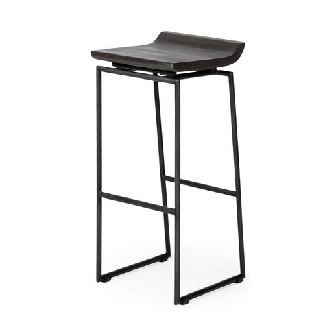 Givens 30.25"H Seat Height Black Wood Seat Black Metal Base Stool