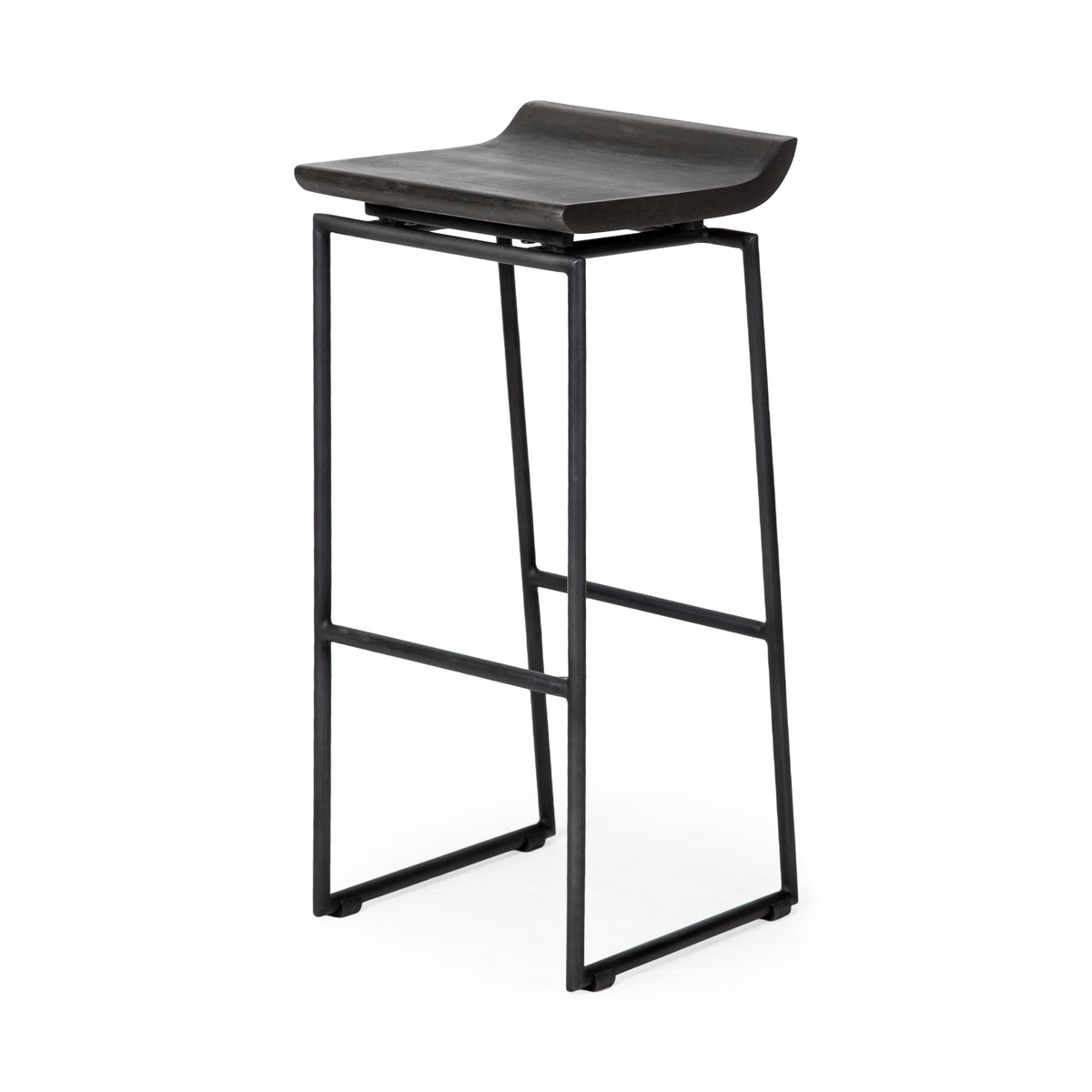 Givens Low Back 32in Seat Bar Stool | Black Wood with Black Metal, Counter & Bar Stool by Mercana, 14" length x 15.8" width x 32" height View 1