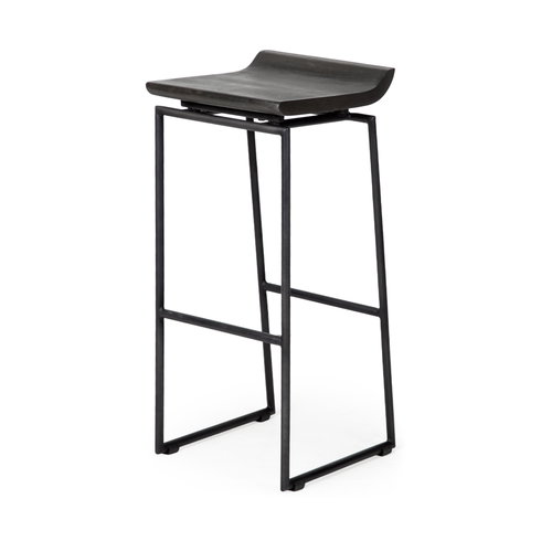 Givens Low Back 32in Seat Bar Stool | Black Wood with Black Metal