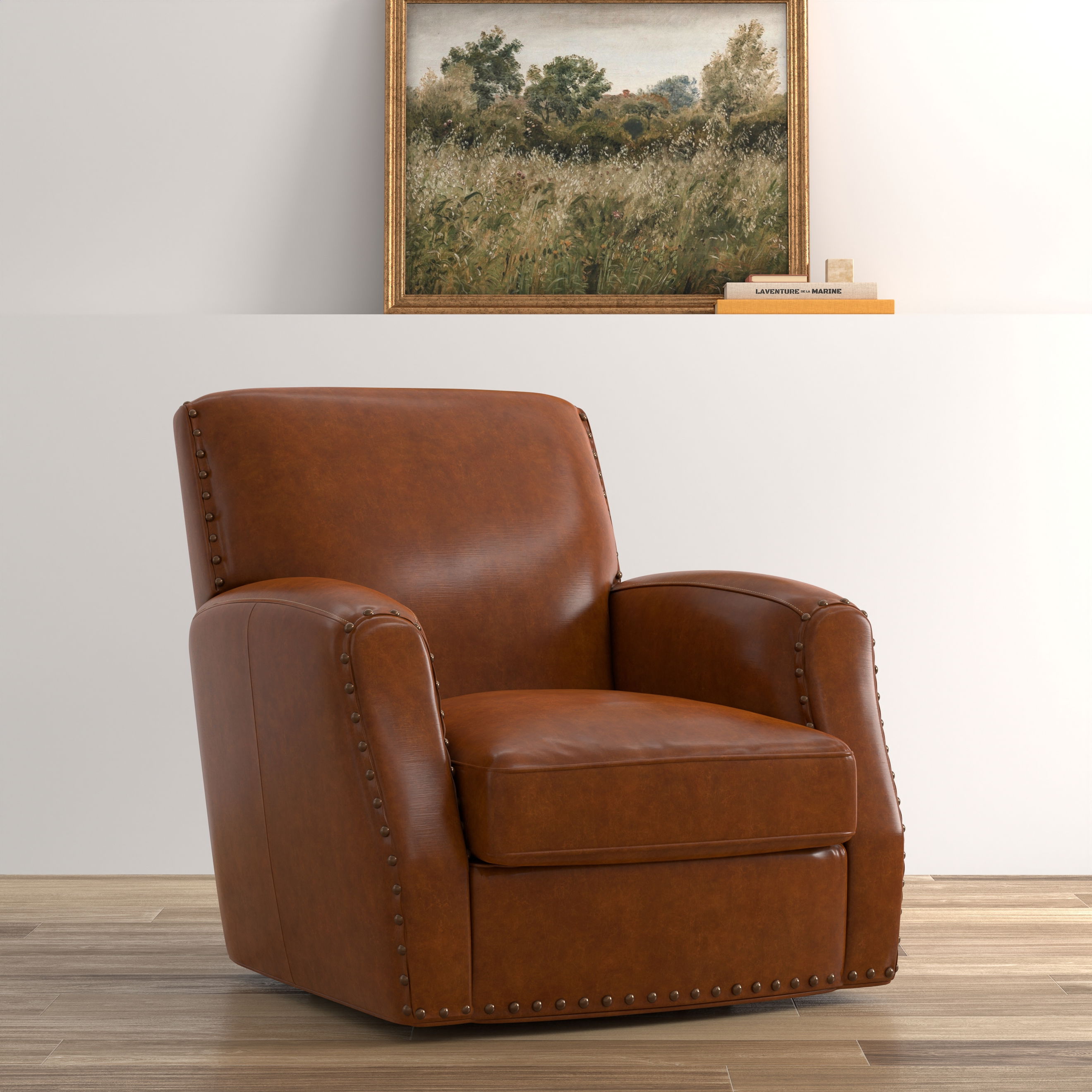 Taft Leather Swivel Chair, Havana Brown large image 