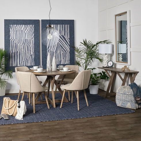 Rofi Blue Denim and Cream Cotton Stitched Square Pouf