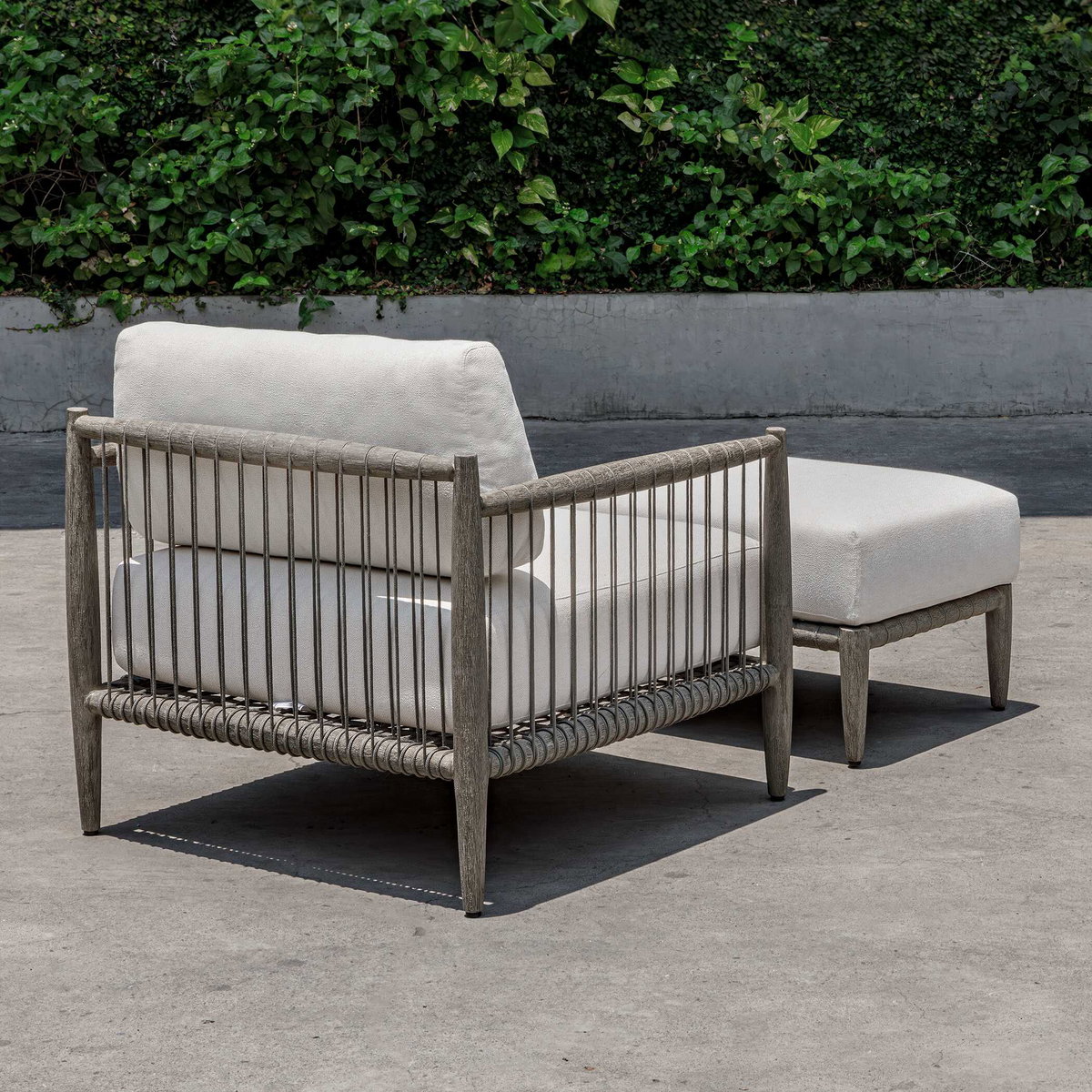 Borneo White Cushion Outdoor Ottoman, by Uttermost, 2'1.95" width x 1'4.5" height x 1'10" depth View 5
