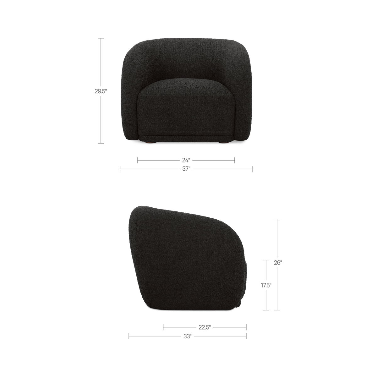 Faye Accent Chair Black Boucle, by Moe's Home, 37" width x 29.25" height x 33" depth View 7