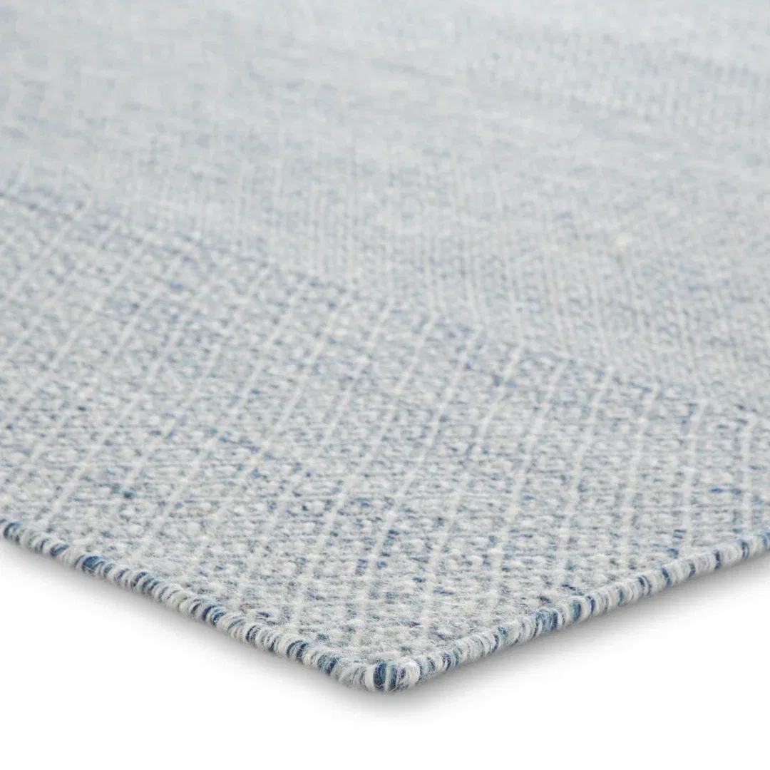 Provence Geometric Hand-Woven Wool Light Blue/Ivory Area Rug large image 