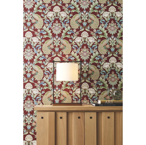 Plume Dynasty Red Metallic Wallpaper