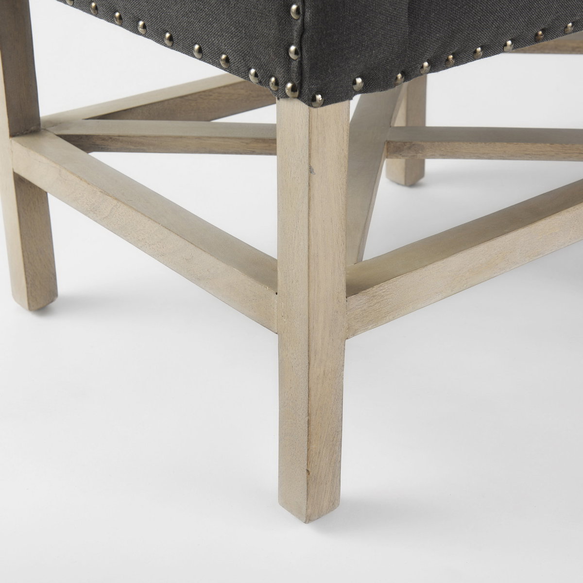 Bergen  Dark Gray Fabric with Light Brown Wooden Base Accent Bench, Benche by Mercana, 60" length x 19" width x 25.5" height View 10