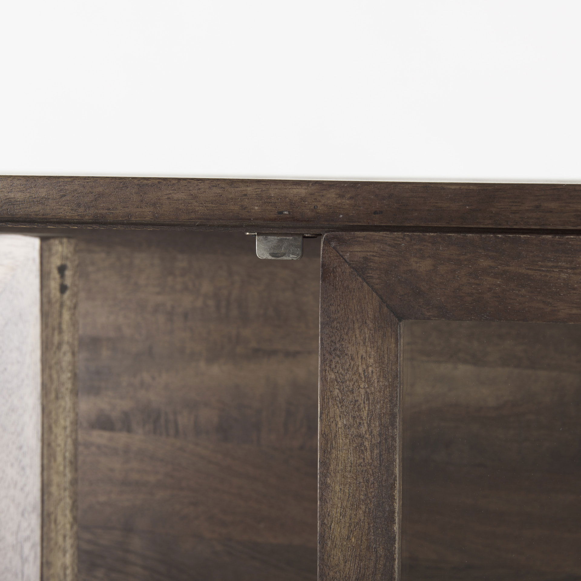 Arelius 36L x 18W x 63H Medium Brown Wood with Black Metal Base Display Cabinet large image 
