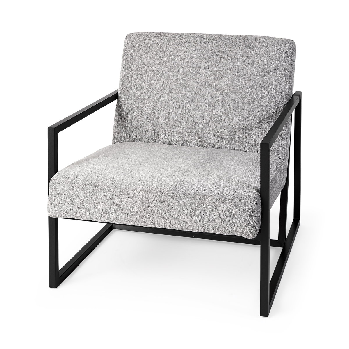 Armelle Gray Fabric Seat with Black Metal Frame Accent Chair, by Mercana, 28.35" length x 33.07" width x 29.92" height View 1