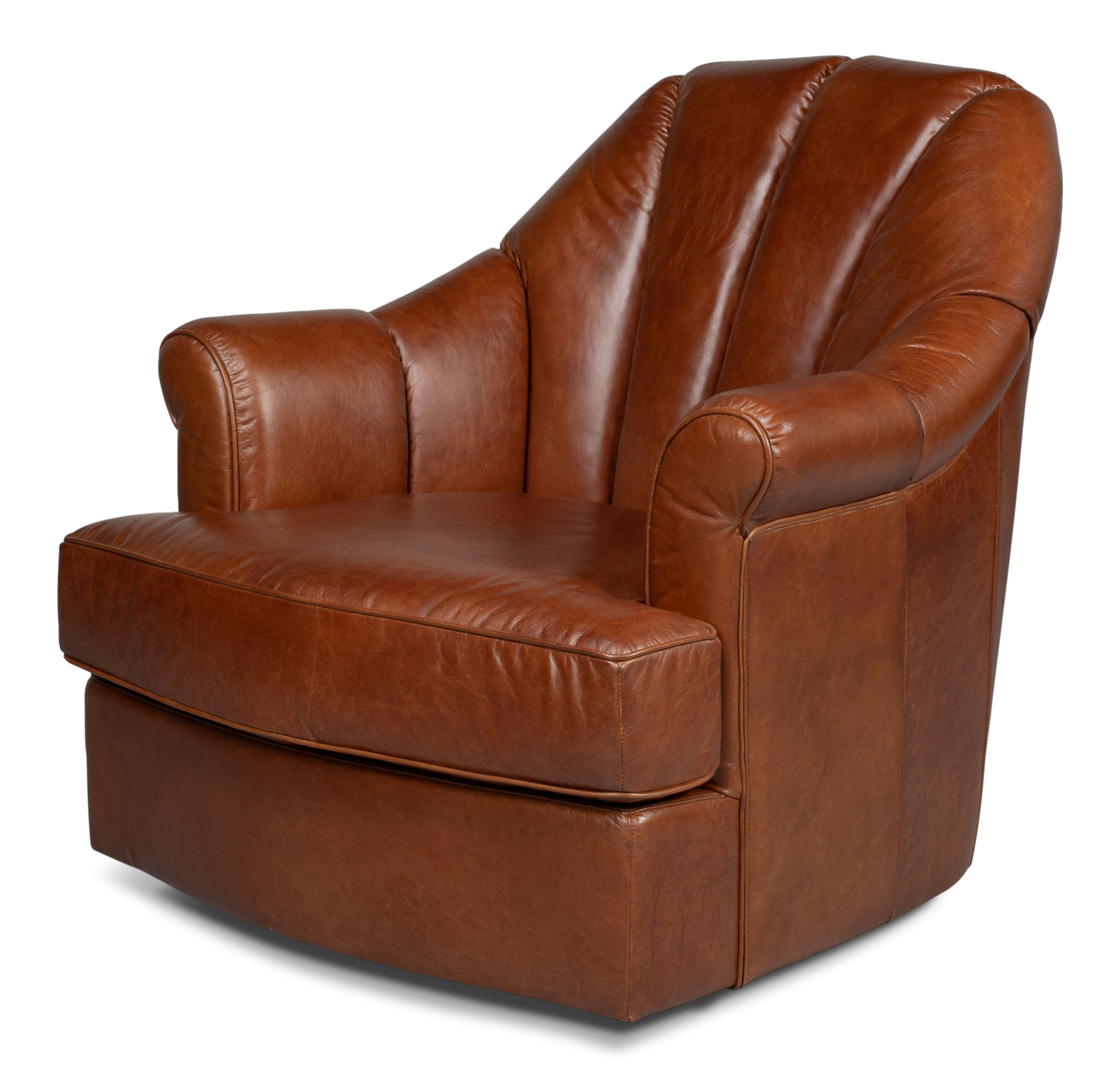 Scoth Swivel Chair In Distilled Leather, Seating by Sarreid, 35" length x 39" width x 35" height View 1