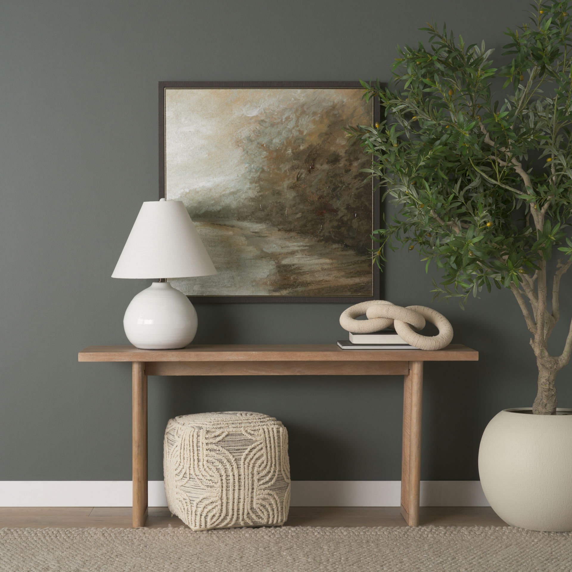 Amaya  Cream/Black/Gray Wool and Cotton Pouf large image 