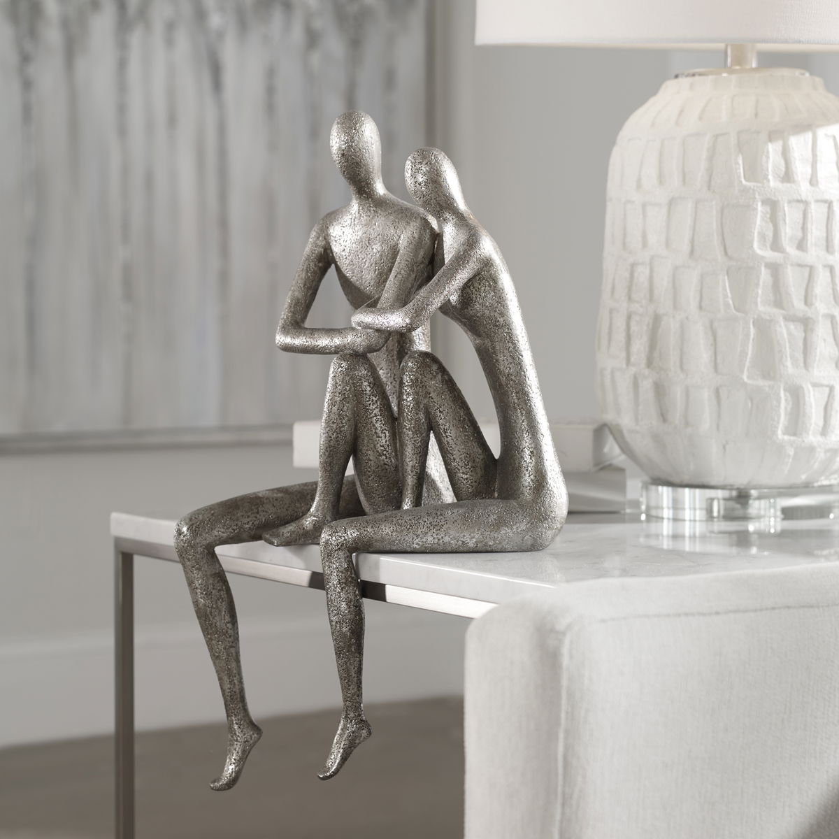 Courtship Antique Nickel Figurine, Figurines & Statue by Uttermost, 9.87" width x 18.87" height x 7.12" depth View 2