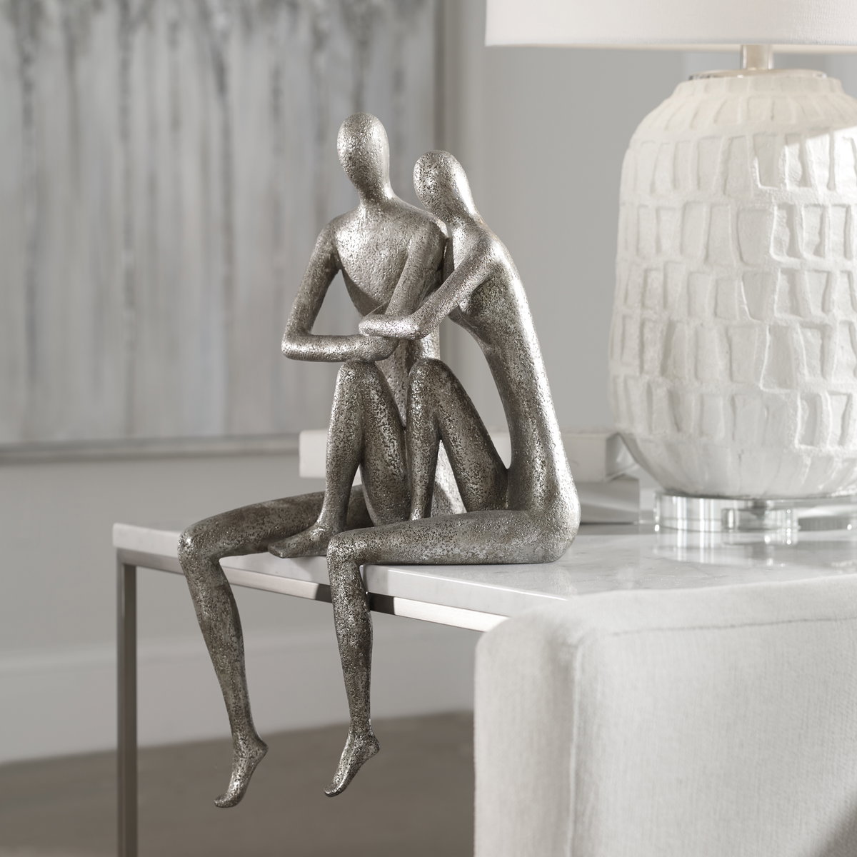 Courtship Antique Nickel Figurine, Figurines & Statue by Uttermost, 9.87" width x 18.87" height x 7.12" depth View 2