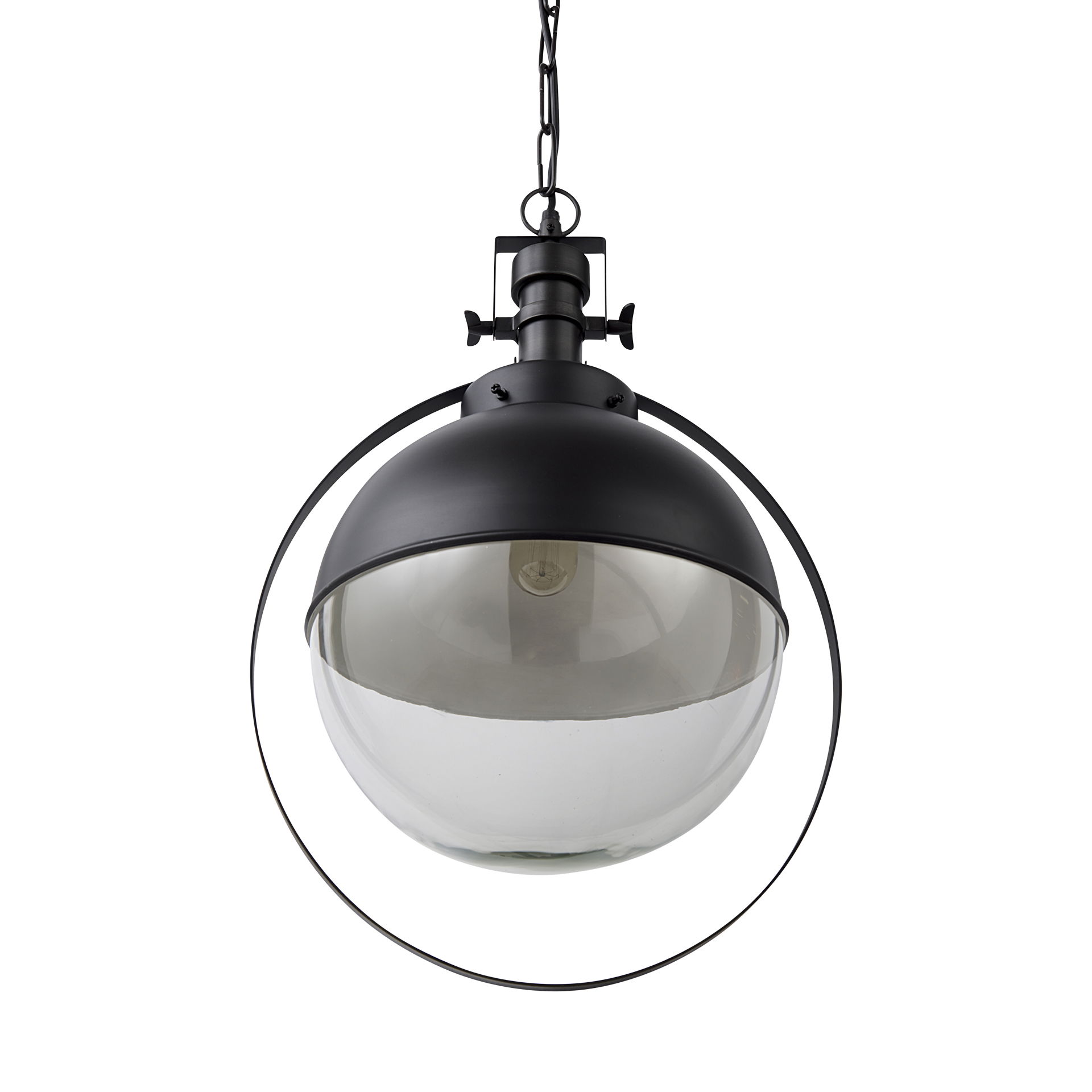 Leighton II 15x20 Black Metal Spherical Pendant Light, by Mercana, 15" length x 15" width x 20" height View 1