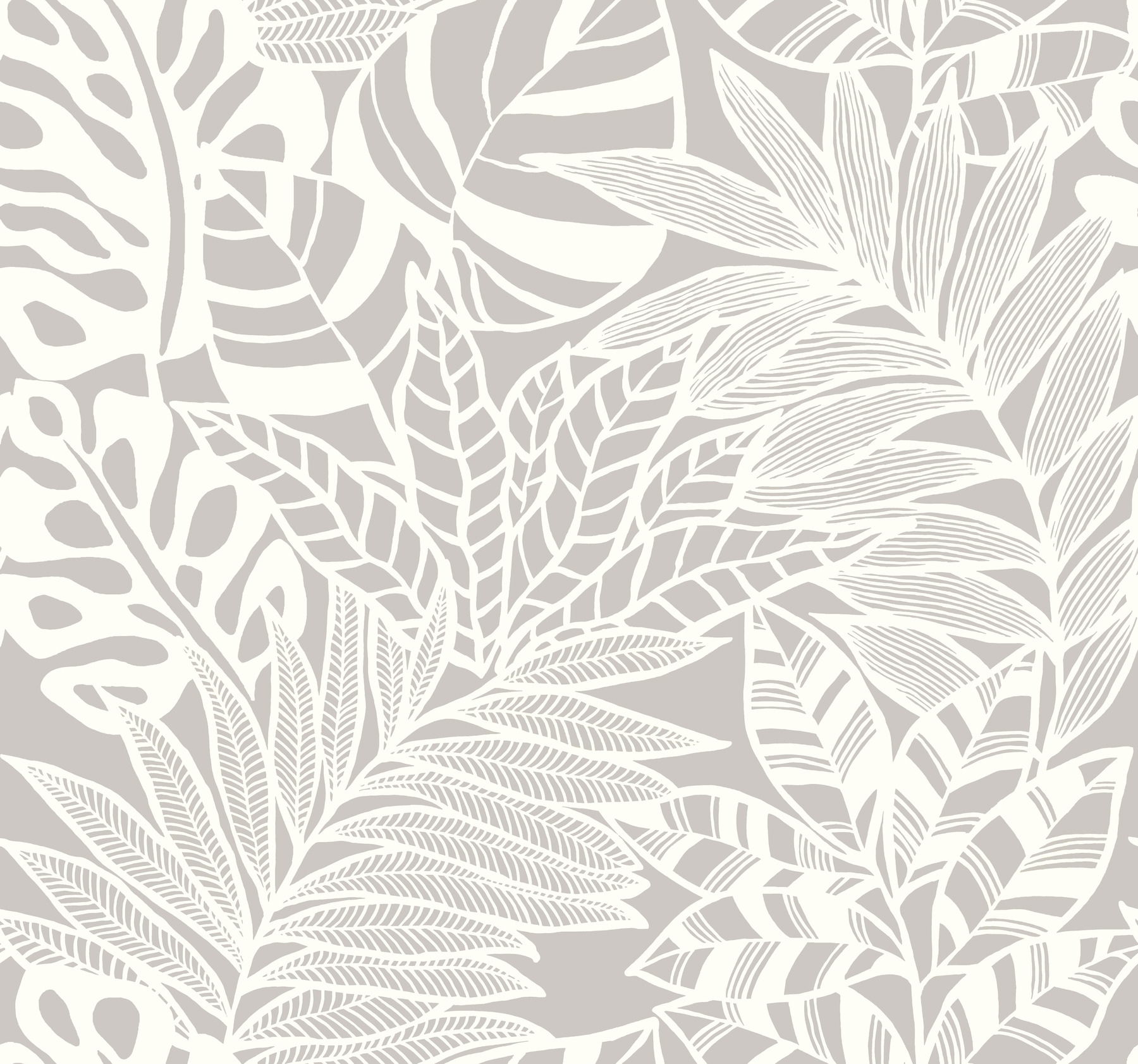 Jungle Leaves Grey Wallpaper large image 