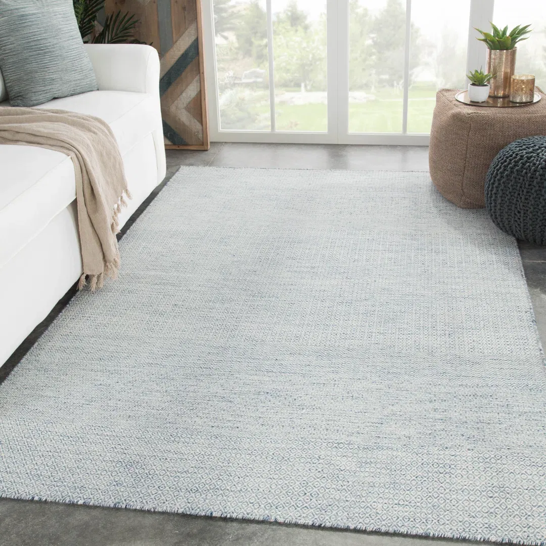 Provence Geometric Hand-Woven Wool Light Blue/Ivory Area Rug large image 