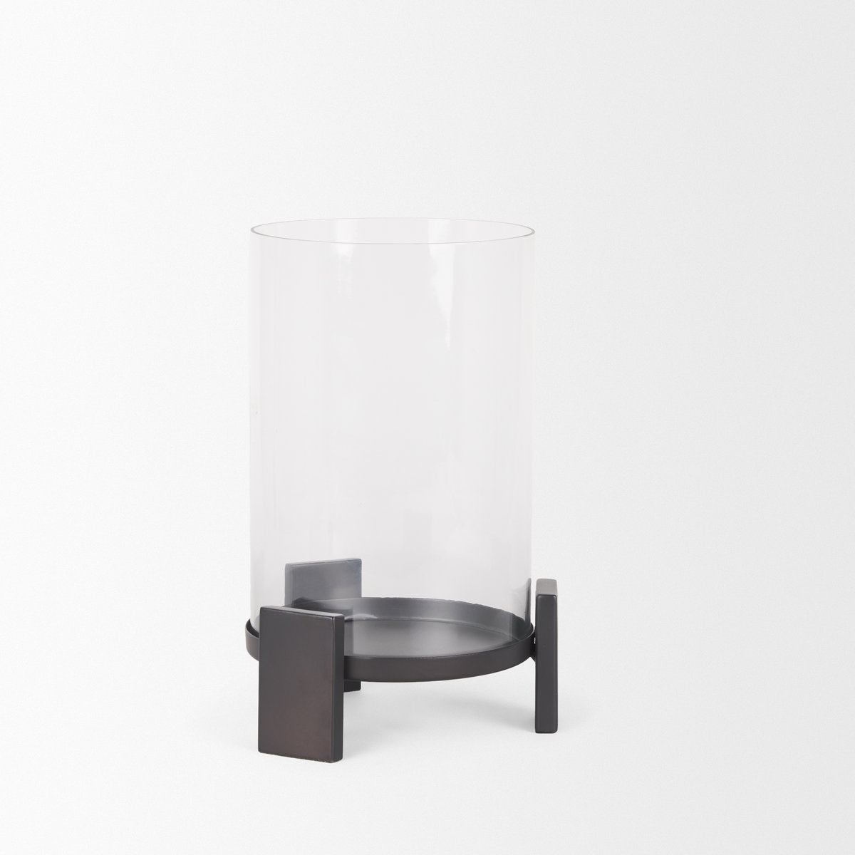Price Small Matte Black-Brown Metal with Glass Hurricane Candle Holder, Candles & Candle Holder by Mercana, 8" length x 8" width x 11.5" height View 8