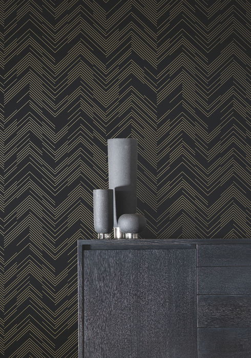 Polished Chevron Black & Gold Wallpaper