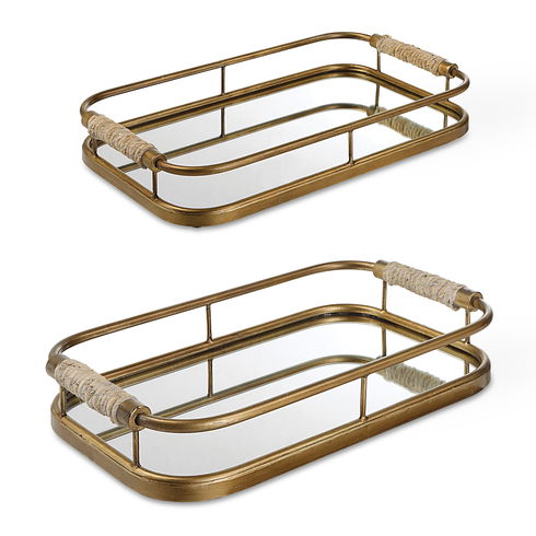 Rosea Brushed Gold Trays, S/2