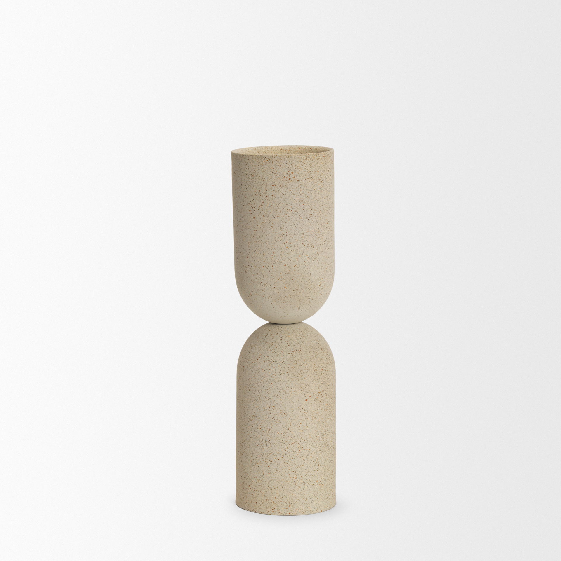 Qamra Tall Beige Textured Metal Pillar Candle Holder Candle Holder, Candles & Candle Holder by Mercana, 3.5" length x 3.5" width x 12.5" height View 5